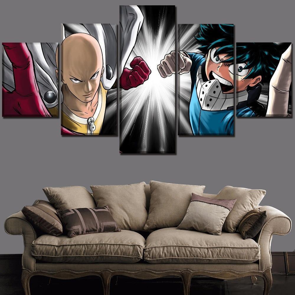 One Punch Man Saitama And MHA Midoriya Anime Canvas Wall Art