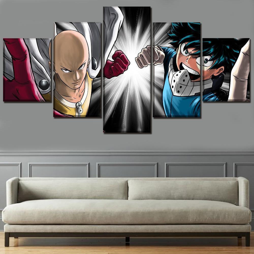 One Punch Man Saitama And MHA Midoriya Anime Canvas Wall Art