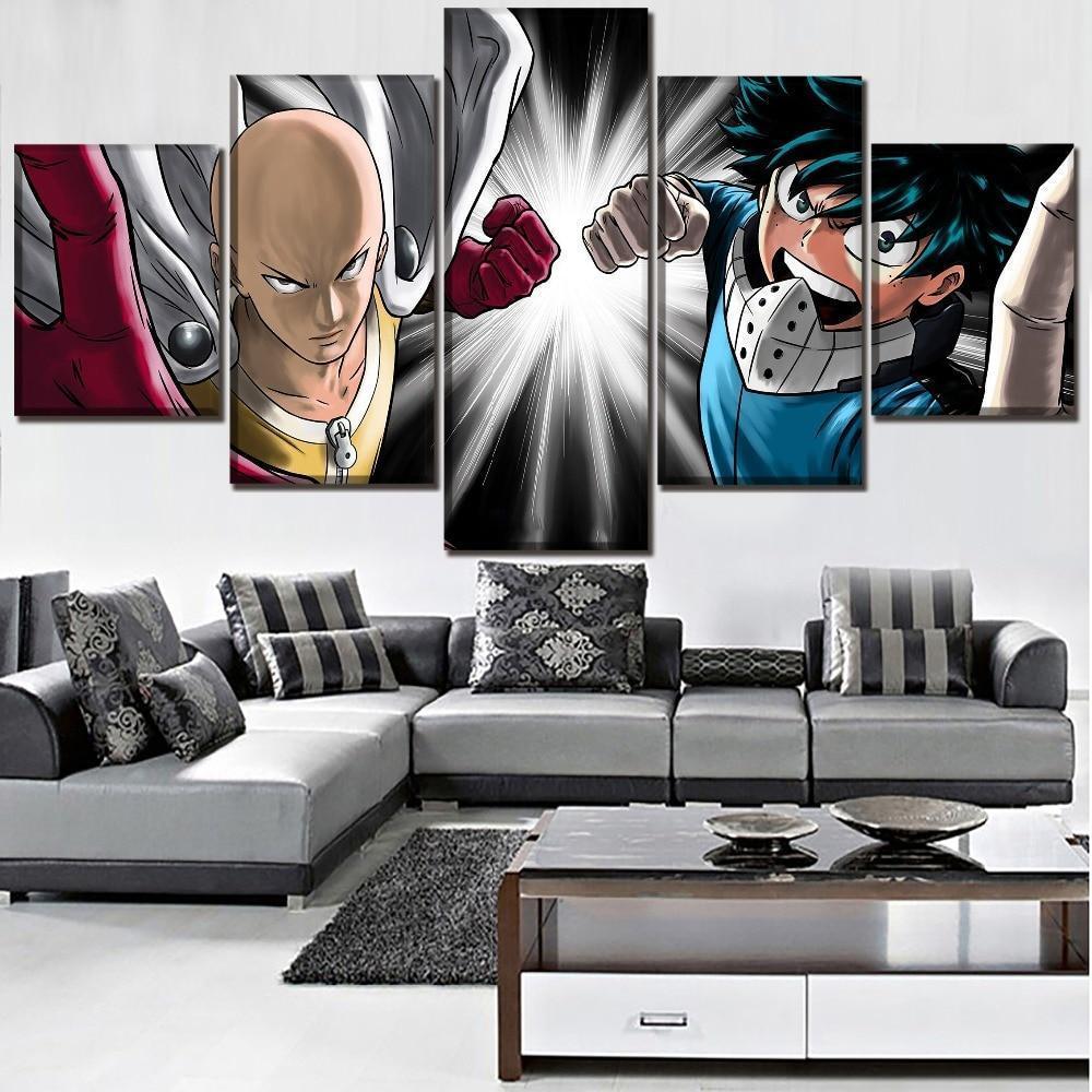 One Punch Man Saitama And MHA Midoriya Anime Canvas Wall Art