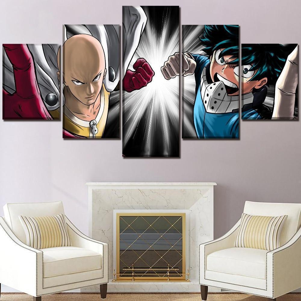 One Punch Man Saitama And MHA Midoriya Anime Canvas Wall Art