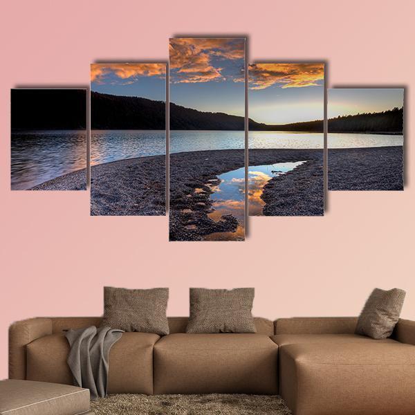 Orange Clouds At Sunset Over Pend Oreille Lake Nature Canvas Wall Art