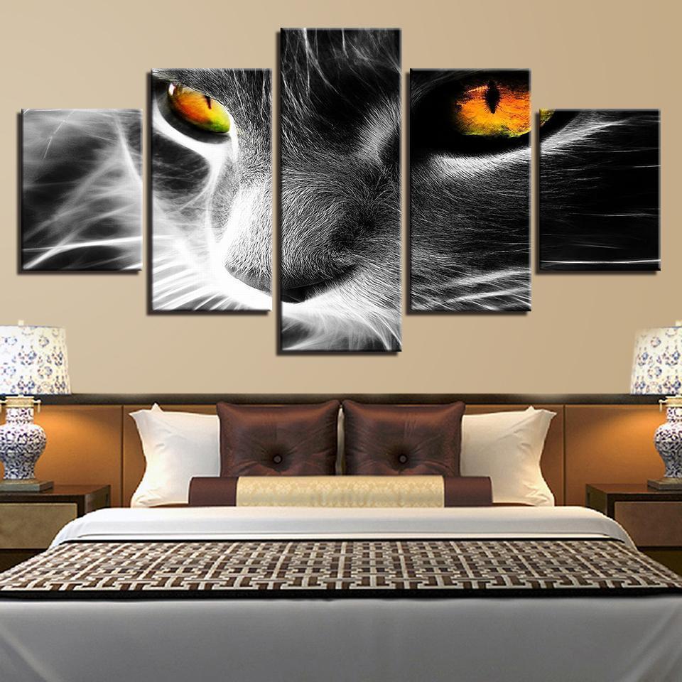 Orange Eyes Grey Cat Abstract Animal Canvas Wall Art