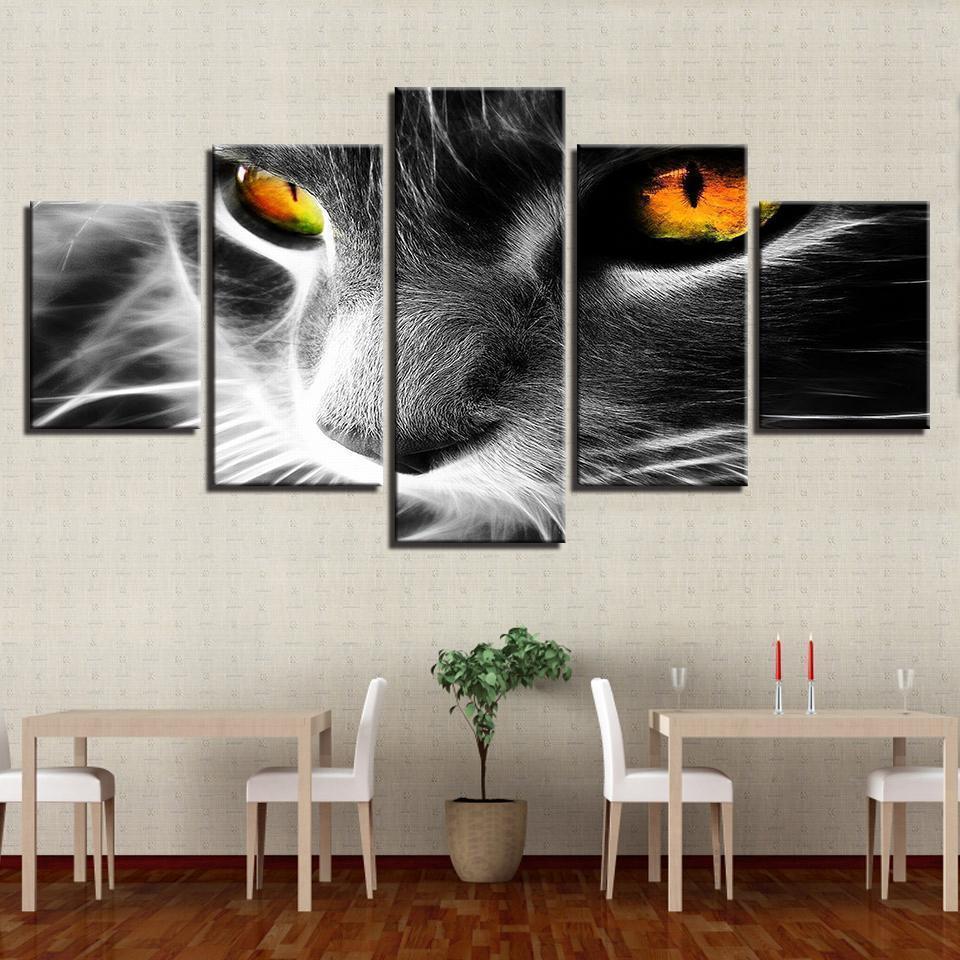 Orange Eyes Grey Cat Abstract Animal Canvas Wall Art