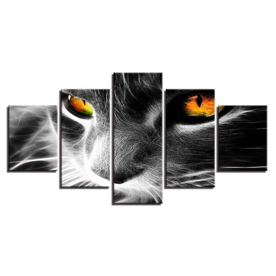 Orange Eyes Grey Cat Abstract Animal Canvas Wall Art