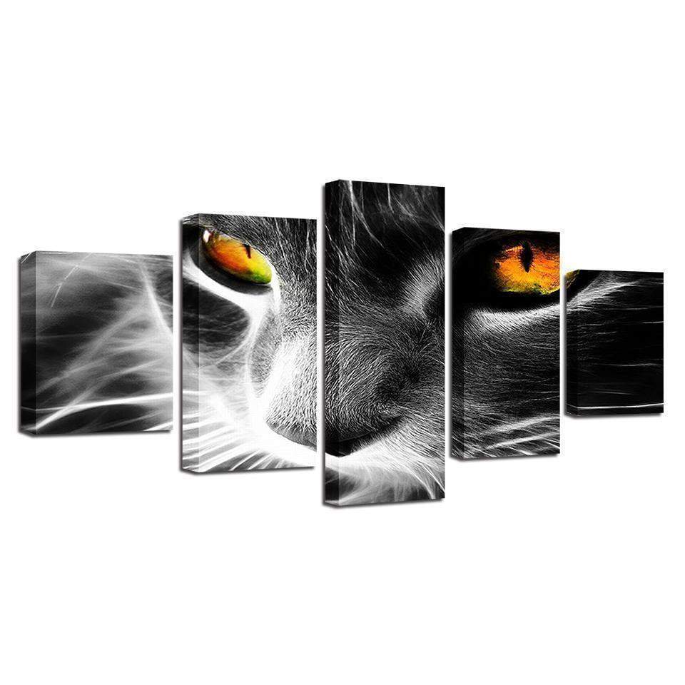 Orange Eyes Grey Cat Abstract Animal Canvas Wall Art