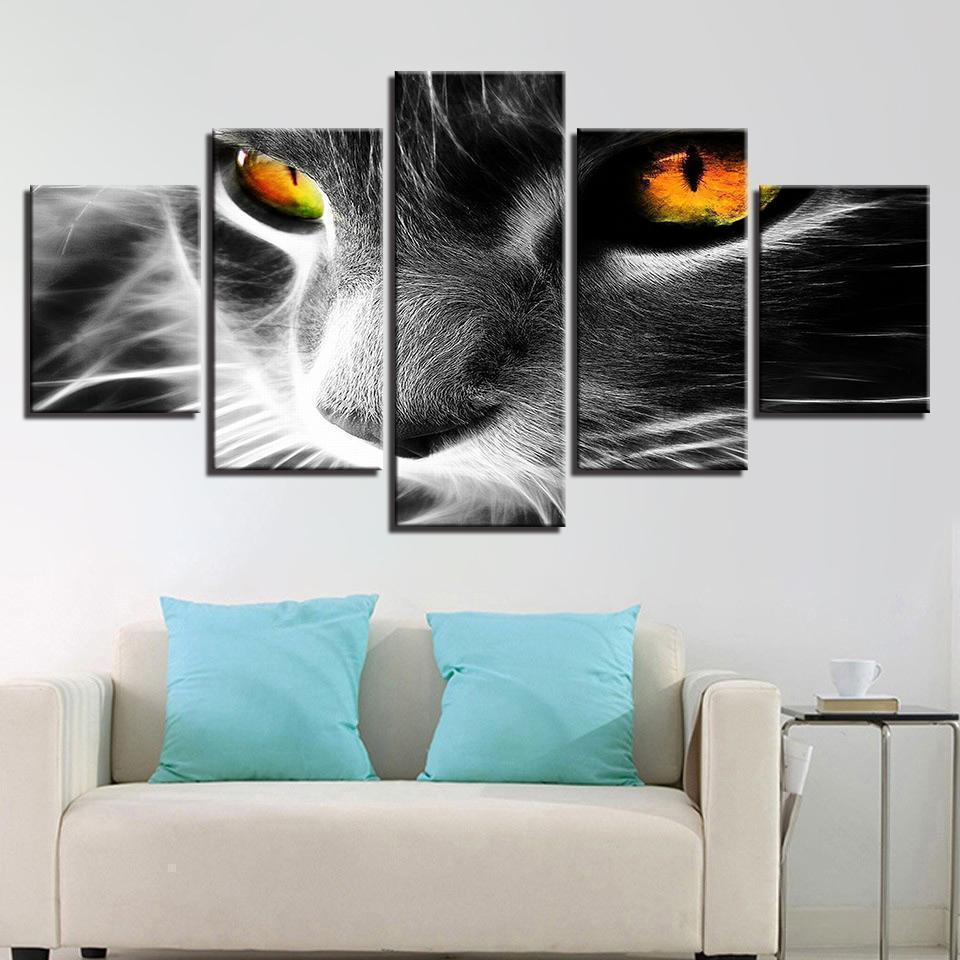 Orange Eyes Grey Cat Abstract Animal Canvas Wall Art