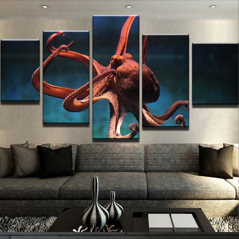 Orange Octopus Animal Canvas Wall Art