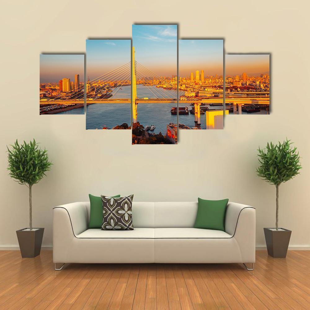 Osaka Port With Bridge And Cityscape Nature Canvas Wall Art