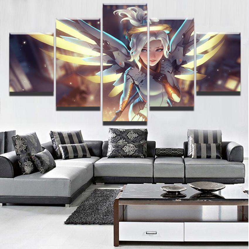 Overwatch Angel Girl Mercy Champion Gaming Canvas Wall Art