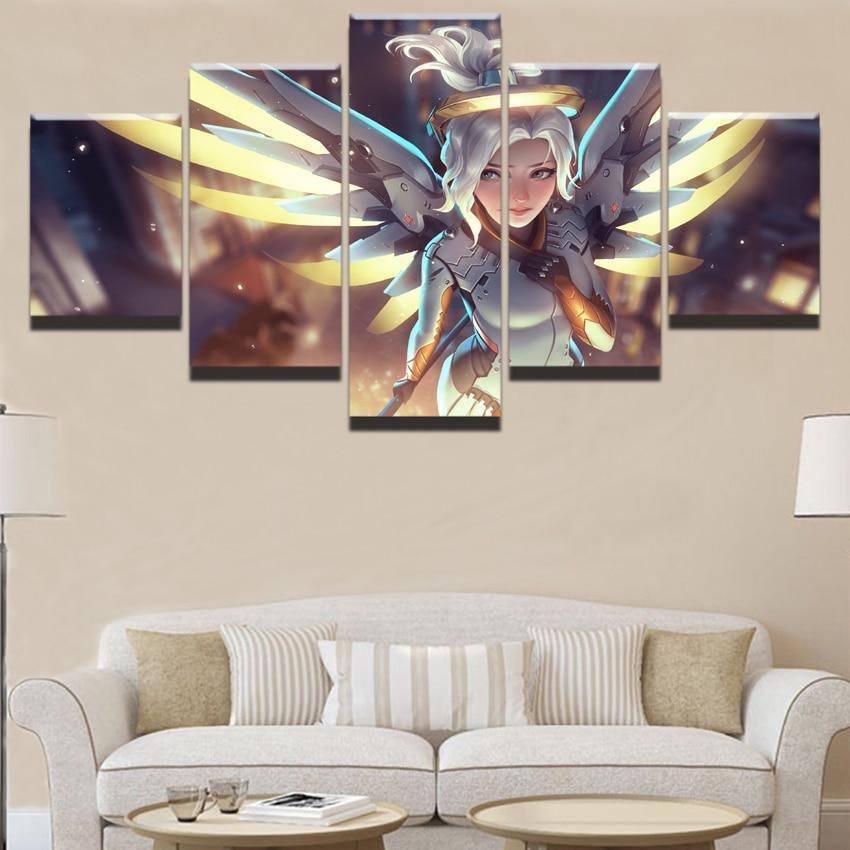Overwatch Angel Girl Mercy Champion Gaming Canvas Wall Art