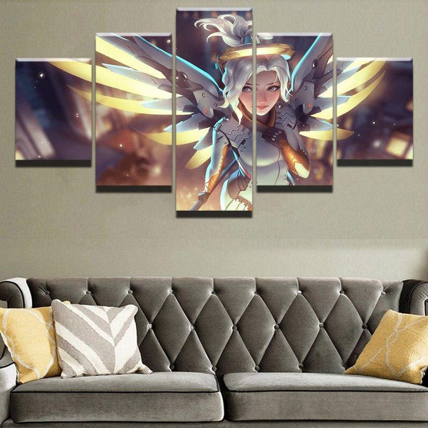 Overwatch Angel Girl Mercy Champion Gaming Canvas Wall Art