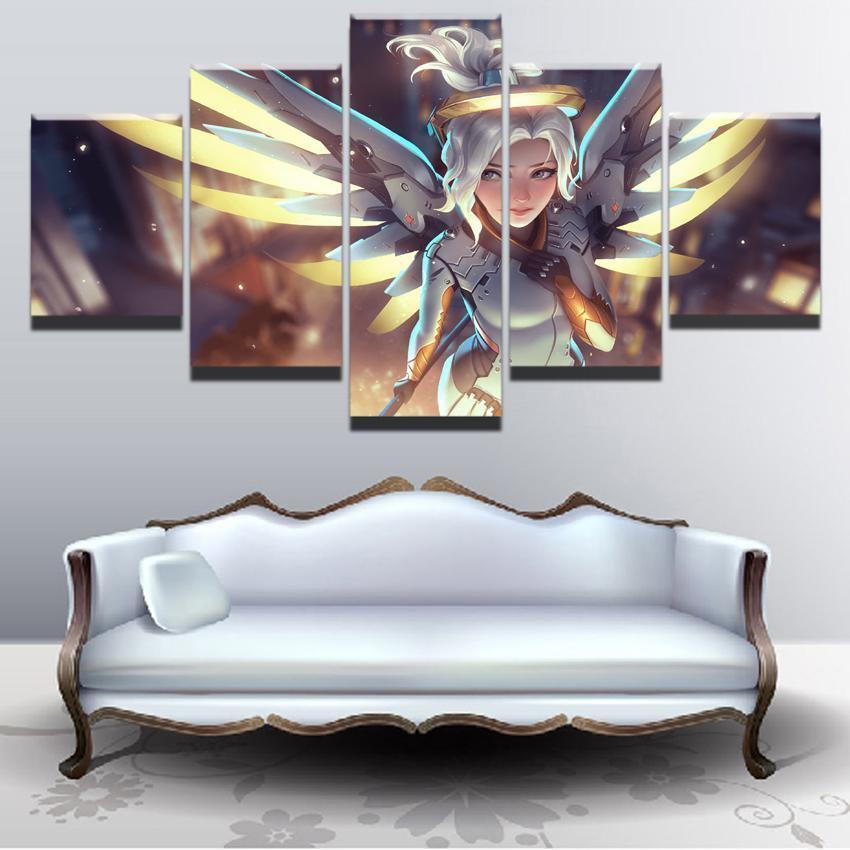 Overwatch Angel Girl Mercy Champion Gaming Canvas Wall Art