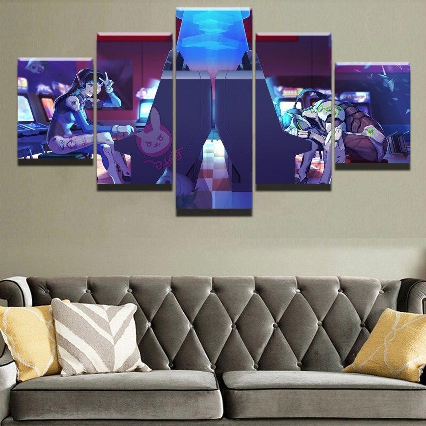 Overwatch D.Va And Genji Playing Gaming Canvas Wall Art