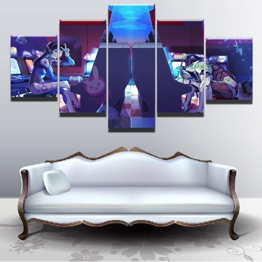 Overwatch D.Va And Genji Playing Gaming Canvas Wall Art