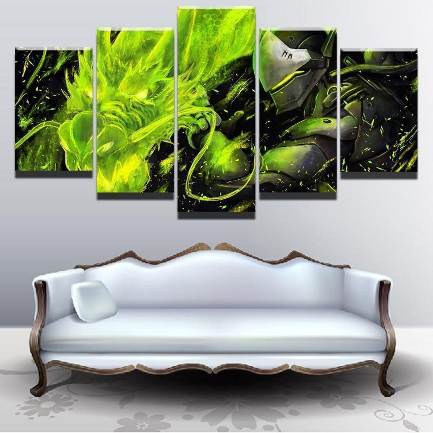Overwatch Genji And Green Dragon Gaming Canvas Wall Art