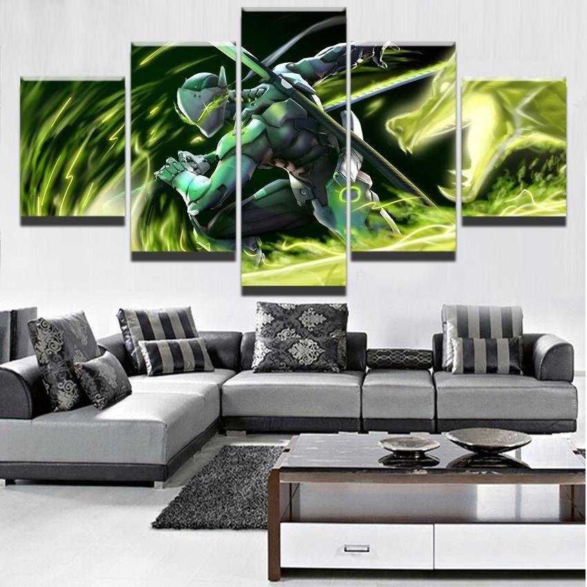 Overwatch Green Dragon Genji Champion Gaming Canvas Wall Art