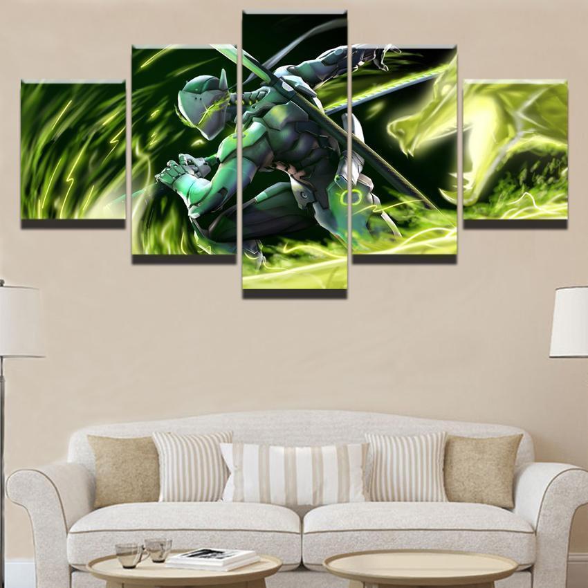 Overwatch Green Dragon Genji Champion Gaming Canvas Wall Art
