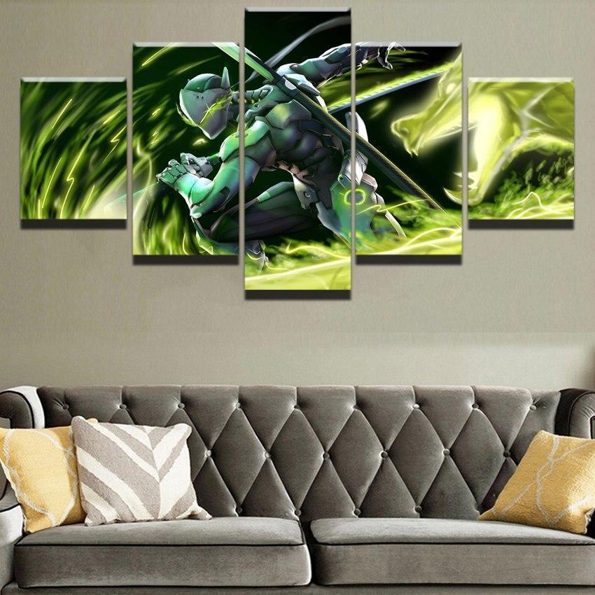 Overwatch Green Dragon Genji Champion Gaming Canvas Wall Art