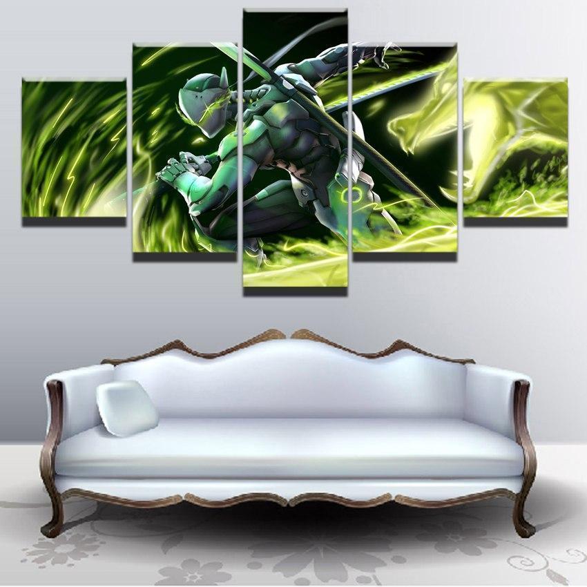 Overwatch Green Dragon Genji Champion Gaming Canvas Wall Art