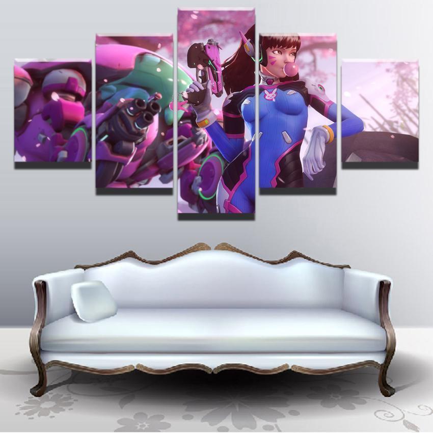 Overwatch Gum Girl D.Va Champion Gaming Canvas Wall Art