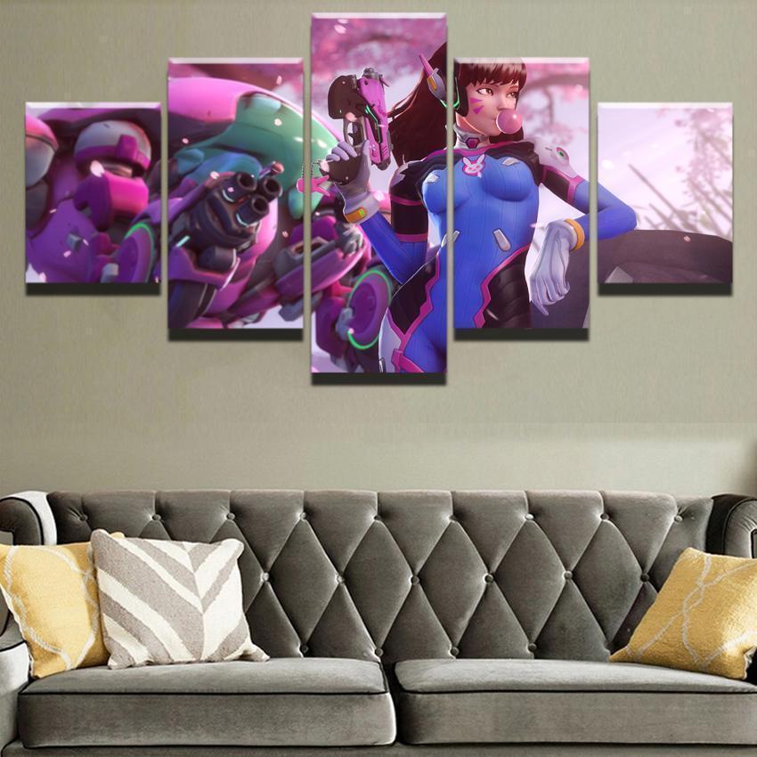 Overwatch Gum Girl D.Va Champion Gaming Canvas Wall Art