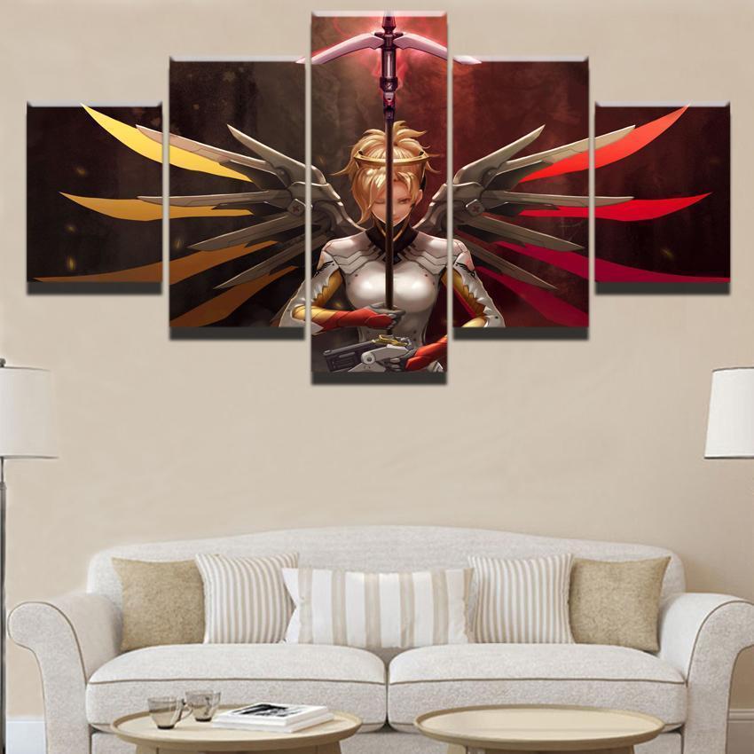 Overwatch Mercy Champion Poster Gaming Canvas Wall Art