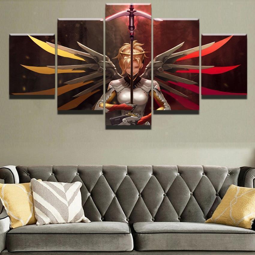 Overwatch Mercy Champion Poster Gaming Canvas Wall Art