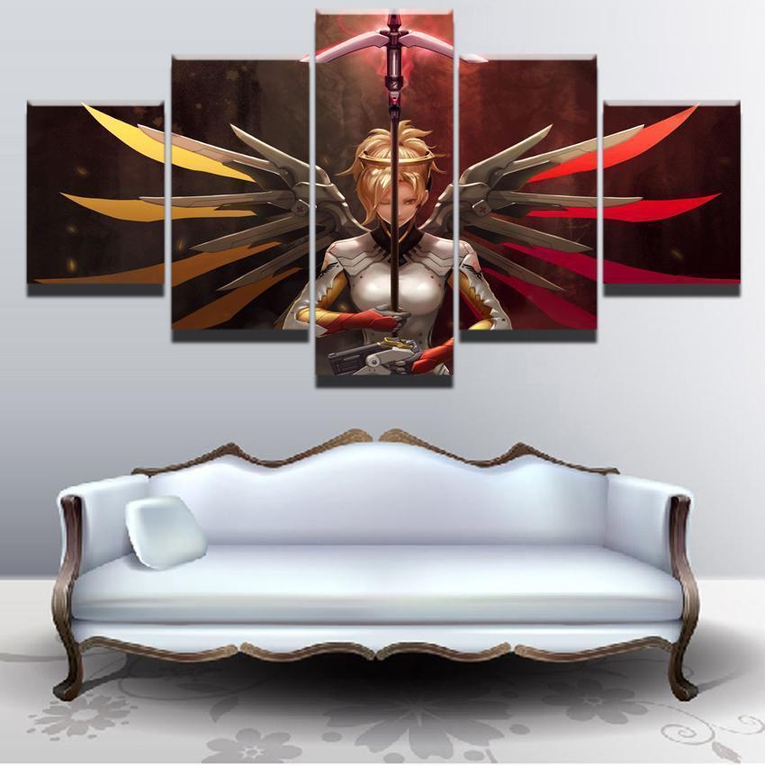 Overwatch Mercy Champion Poster Gaming Canvas Wall Art