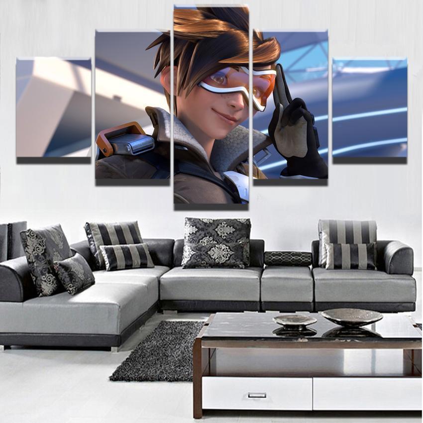 Overwatch Tracer Champion Gaming Canvas Wall Art