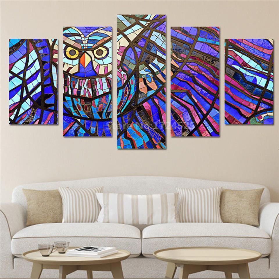 Owl Cartoon Abstract Animal Canvas Wall Art