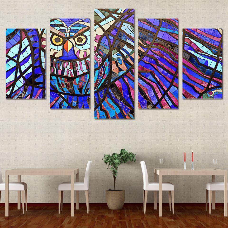Owl Cartoon Abstract Animal Canvas Wall Art