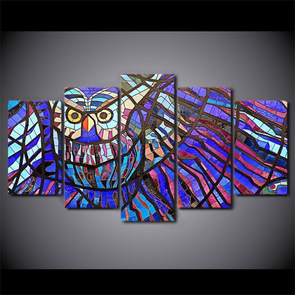 Owl Cartoon Abstract Animal Canvas Wall Art