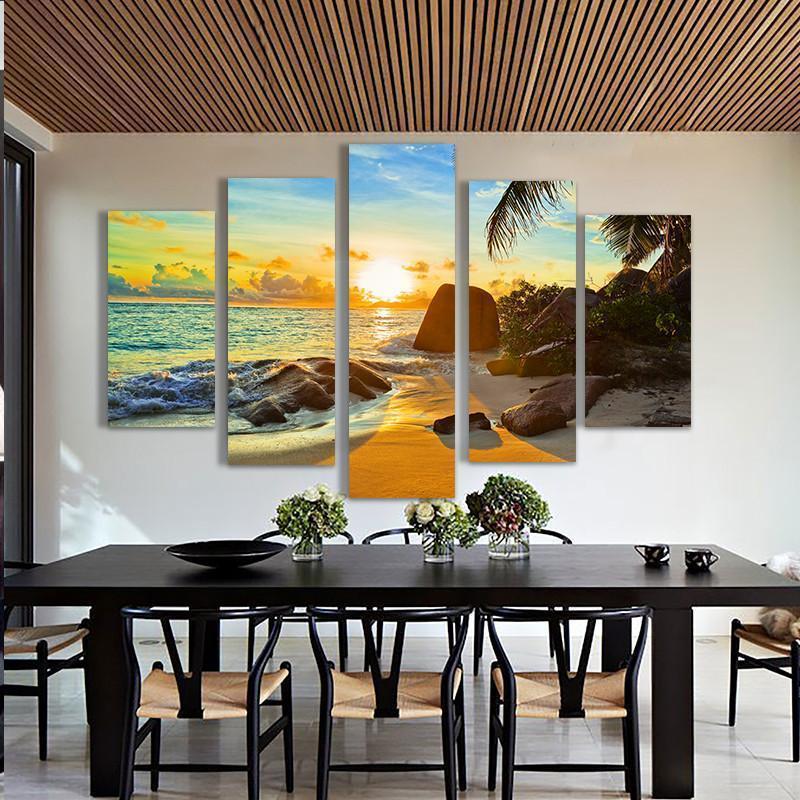 Palm Beach With Sunset Nature Canvas Wall Art
