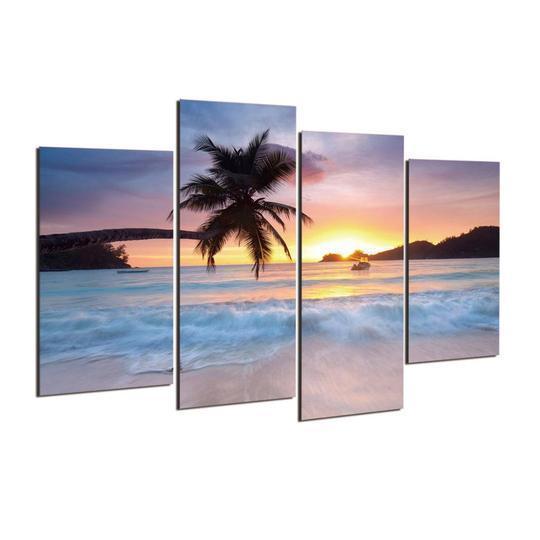 Palm Tree On The Beach At Sunset Ocean Canvas Wall Art