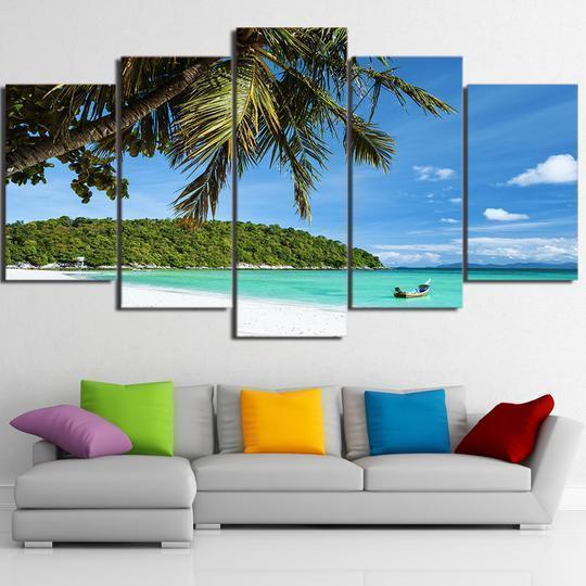 Palm Tree On Tropical Beach Ocean Canvas Wall Art