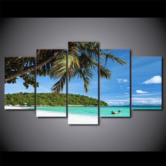 Palm Tree On Tropical Beach Ocean Canvas Wall Art