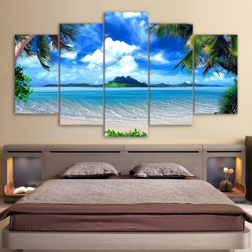 Palm Trees At The Beach Beach Canvas Wall Art