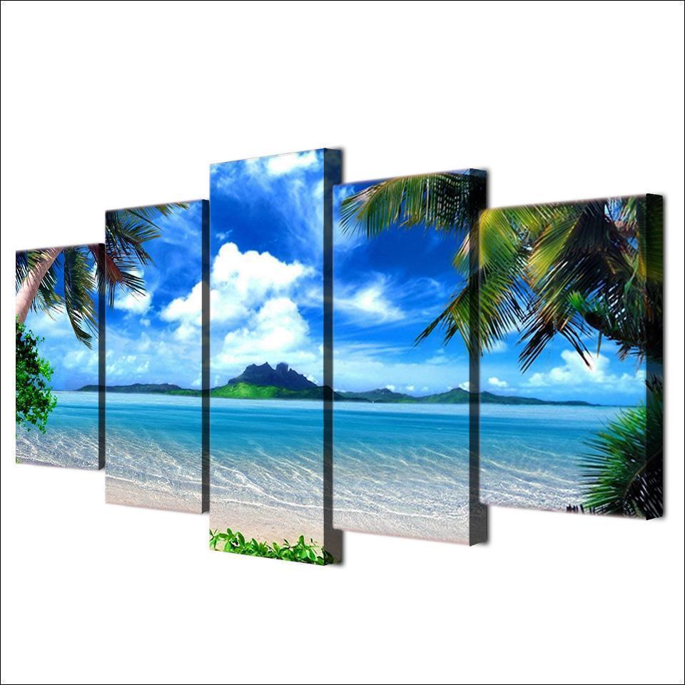 Palm Trees At The Beach Beach Canvas Wall Art