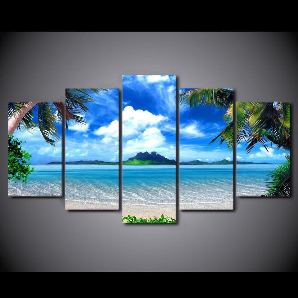 Palm Trees At The Beach Beach Canvas Wall Art