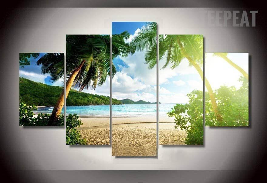 Palm Trees At The Beach Nature Canvas Wall Art