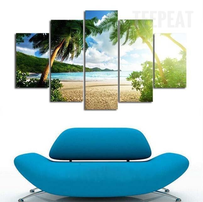 Palm Trees At The Beach Nature Canvas Wall Art