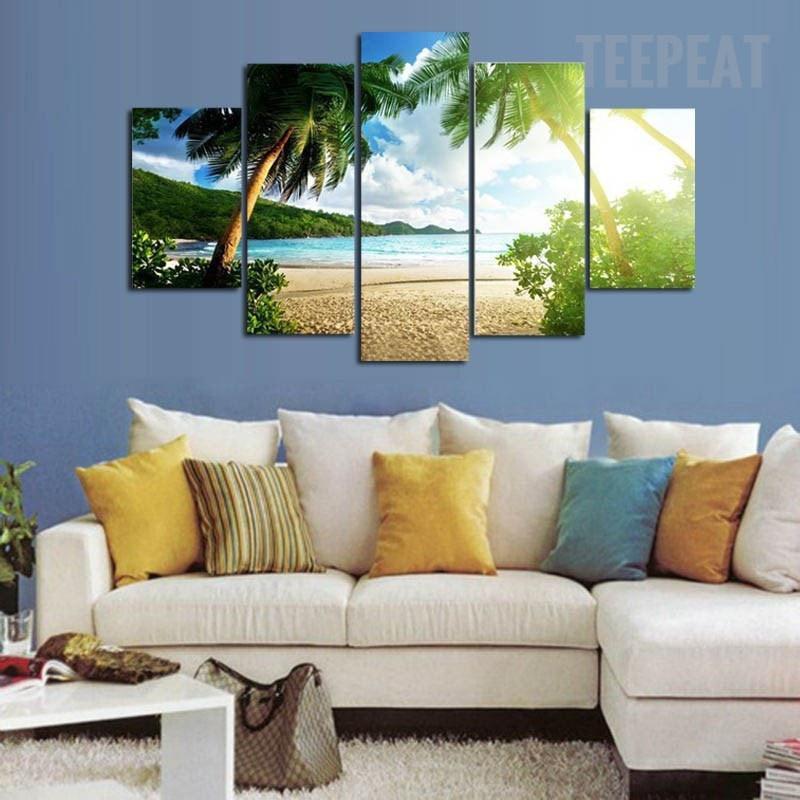 Palm Trees At The Beach Nature Canvas Wall Art
