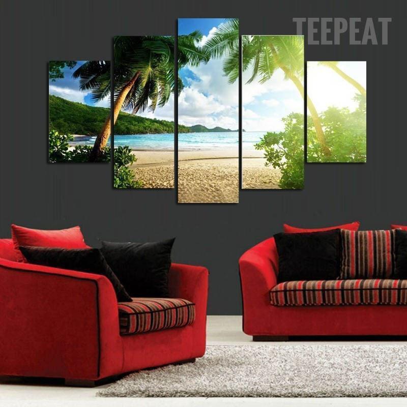 Palm Trees At The Beach Nature Canvas Wall Art