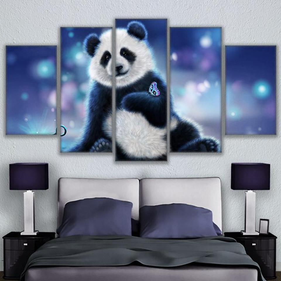 Panda And Butterfly Animal Canvas Wall Art