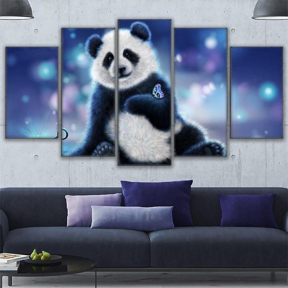 Panda And Butterfly Animal Canvas Wall Art