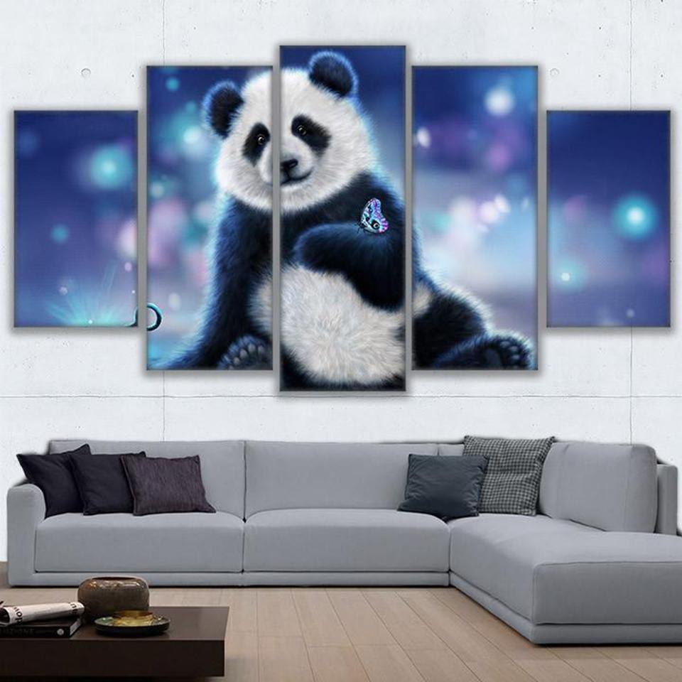 Panda And Butterfly Animal Canvas Wall Art