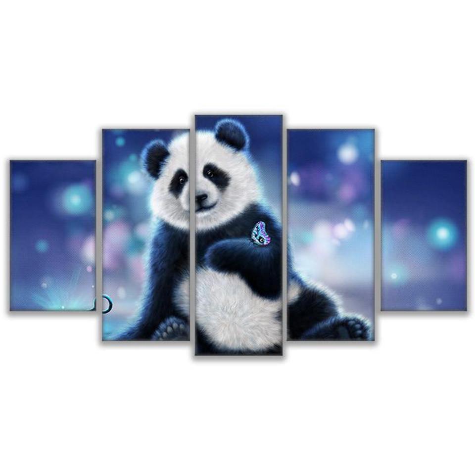 Panda And Butterfly Animal Canvas Wall Art