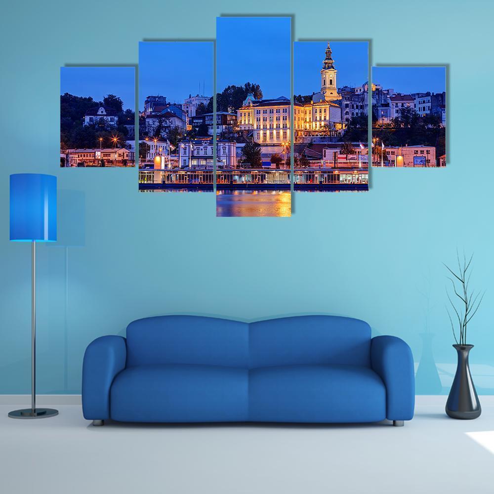 Panorama Of Belgrade At Night Nature Canvas Wall Art