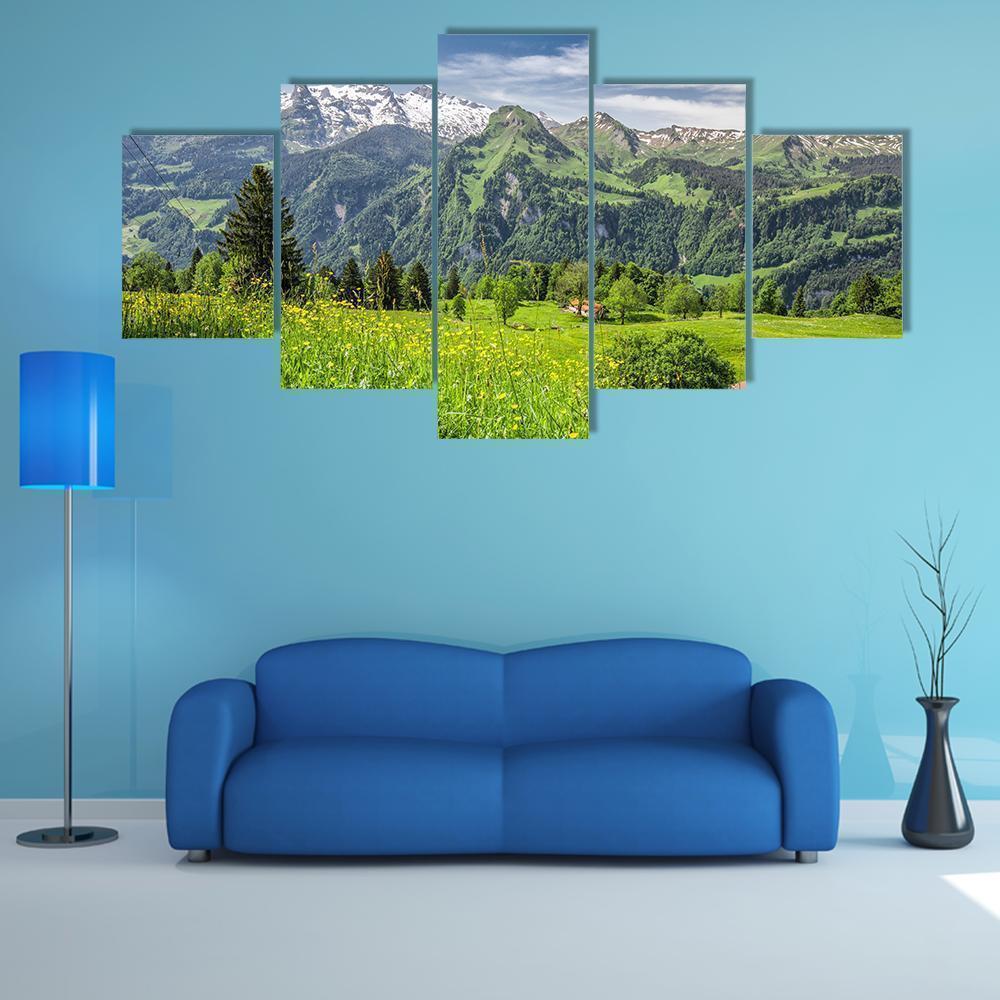 Panorama Of Swiss Alps Nature Canvas Wall Art