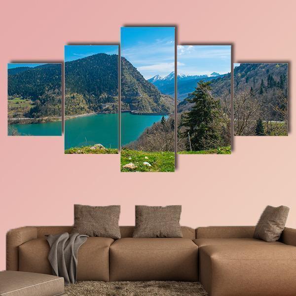 Panoramic View Of Plastiras Lake In Central Greece Nature Canvas Wall Art